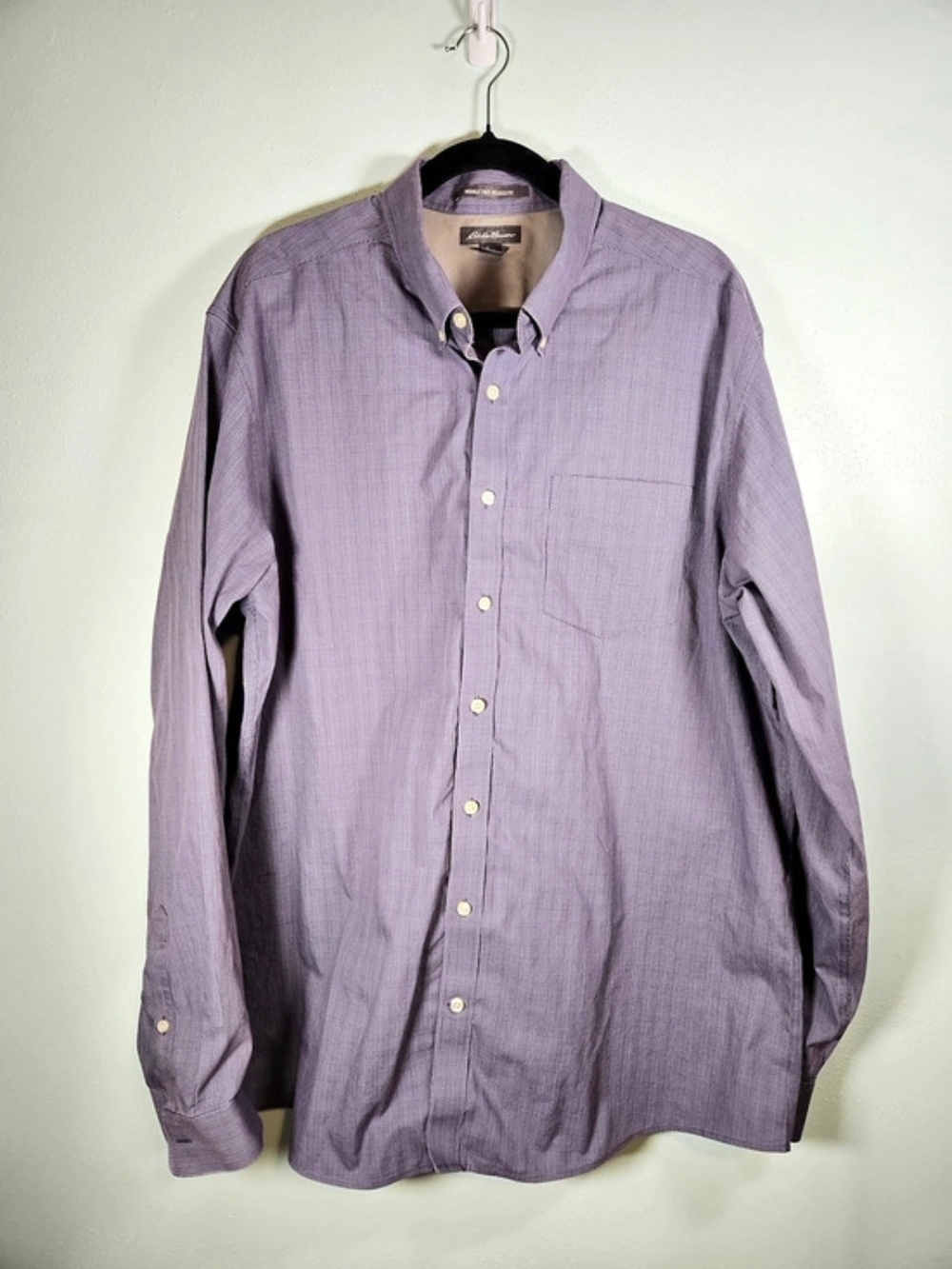 Eddie Bauer Wrinkle Free Relaxed Fit Button-Down Shirt Plaid Cotton Button Down
